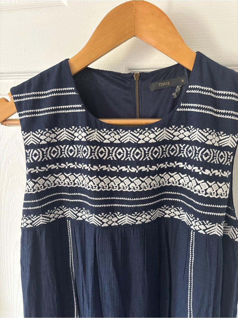 THML Navy Embroidered Dress Size M - Picture 4 of 7